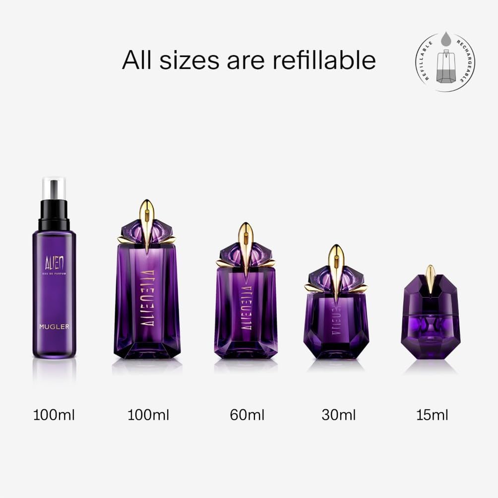 Mugler Alien Eau de Parfum for Women, Ambery Woody Floral Fragrance, featuring Jasmine Sambac, Cashmeran Wood, White Amber, Powerful, Sensual, Radiant Scent, Long-Lasting