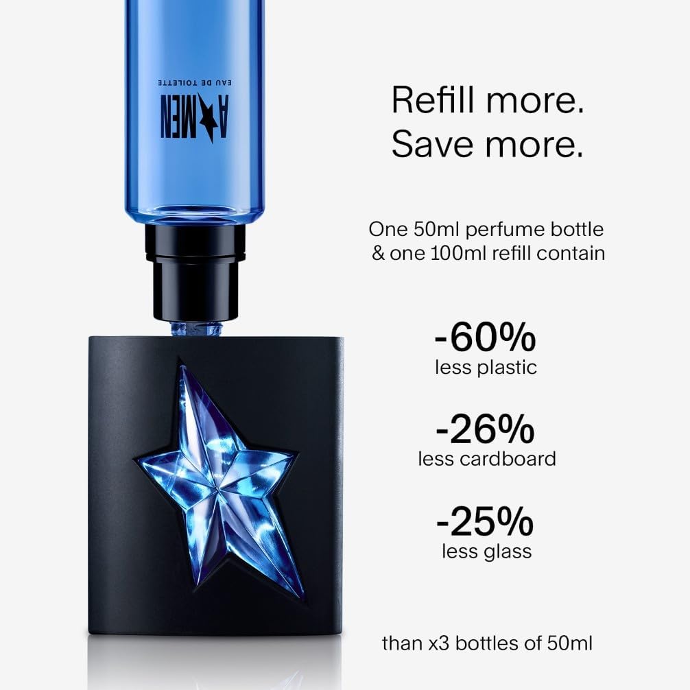 Mugler A * MEN Eau de Toilette, Refillable, Ambery Woody Men's Fragrance, 100ml