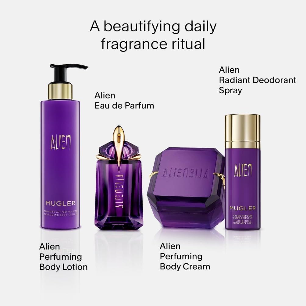 Mugler Alien Eau de Parfum for Women, Ambery Woody Floral Fragrance, featuring Jasmine Sambac, Cashmeran Wood, White Amber, Powerful, Sensual, Radiant Scent, Long-Lasting