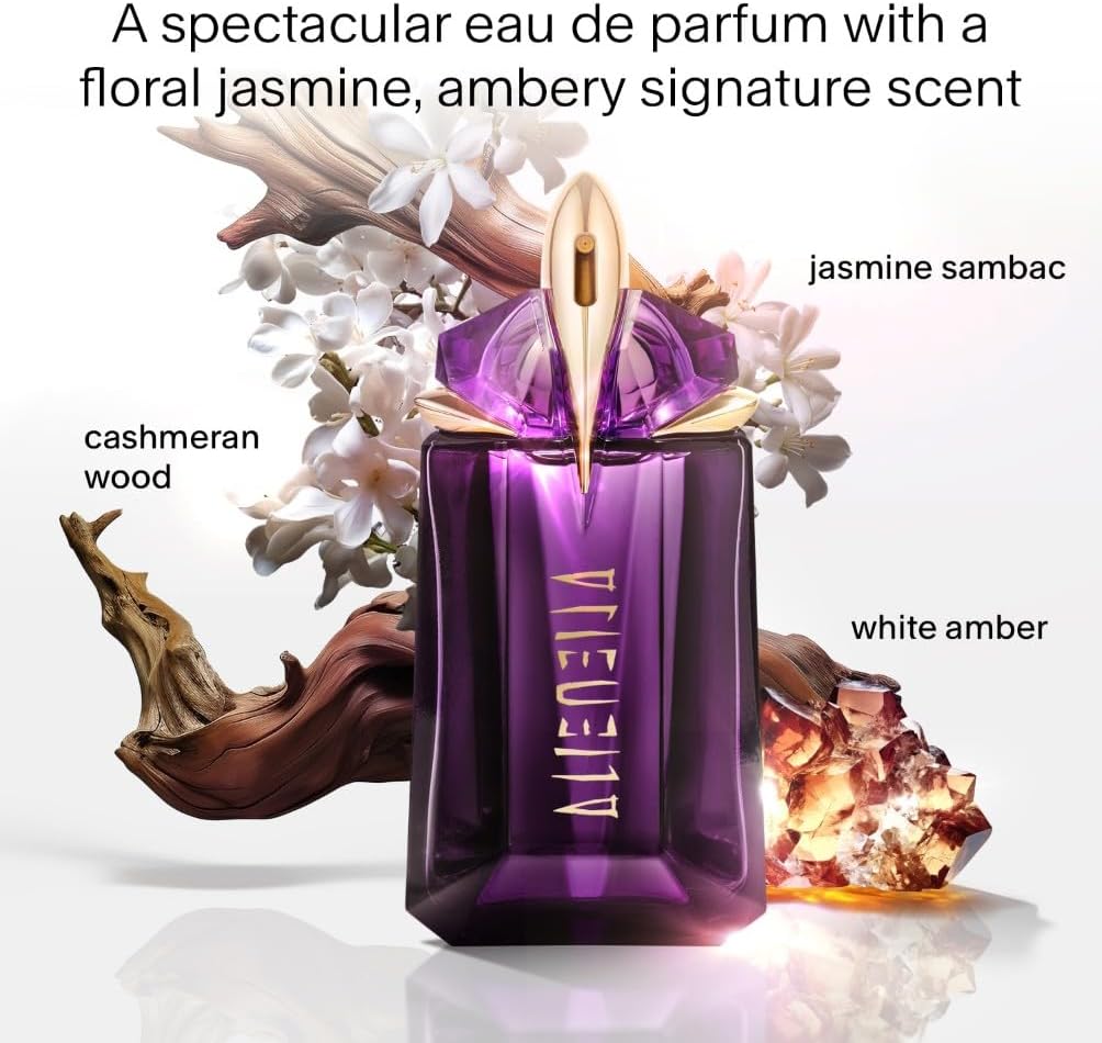 Mugler Alien Eau de Parfum for Women, Ambery Woody Floral Fragrance, featuring Jasmine Sambac, Cashmeran Wood, White Amber, Powerful, Sensual, Radiant Scent, Long-Lasting