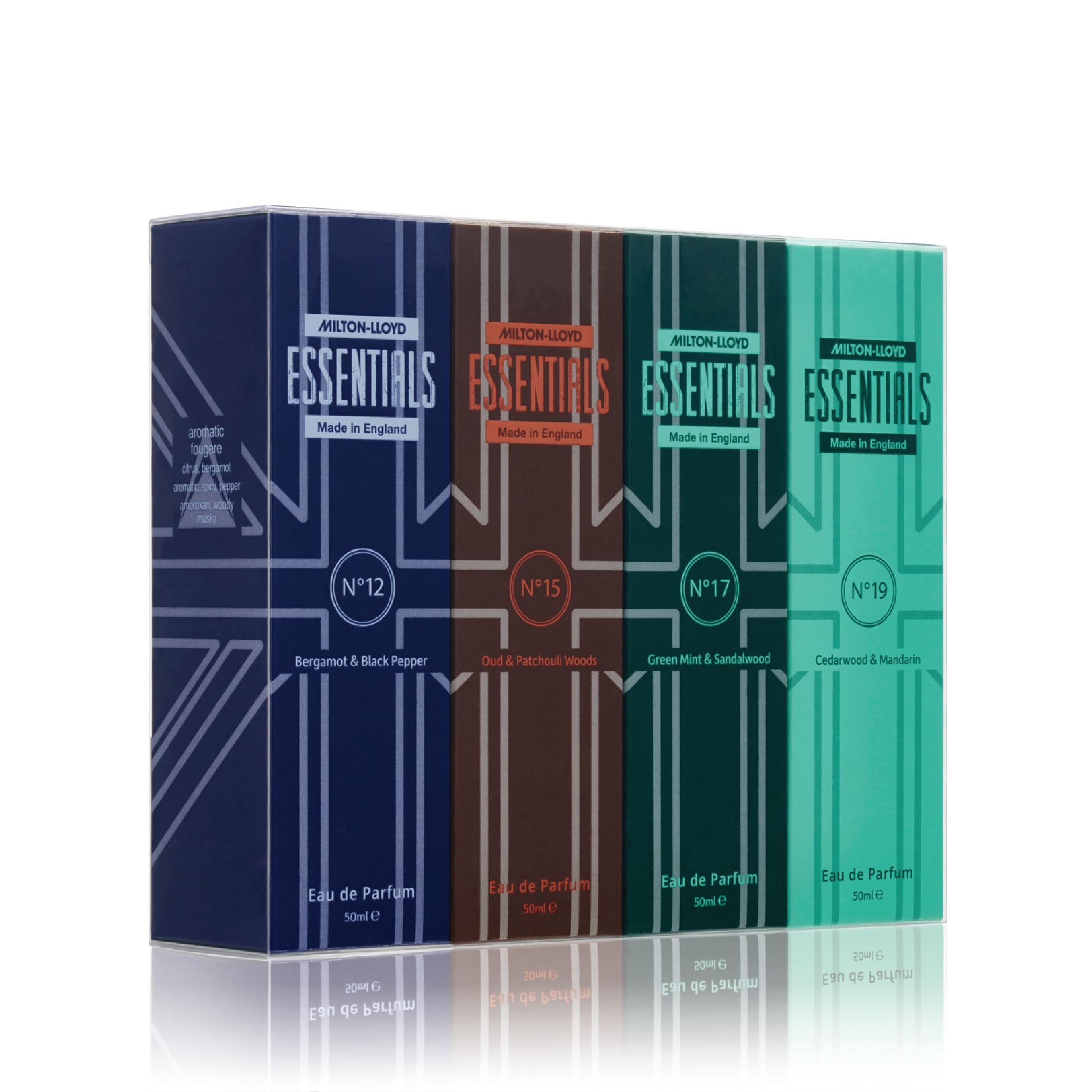 Milton-Lloyd Essentials Quad Pack for Him – 4 x 50ml Mens Aftershave Gift Set (No1, No3, No9, No10) – Long-Lasting Eau de Parfum with Fresh, Masculine Notes – Luxury Perfume for Men – Made in England