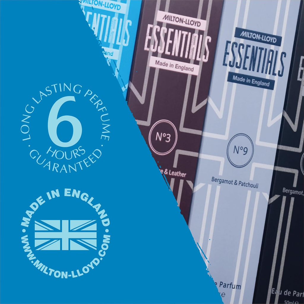Milton-Lloyd Essentials Quad Pack for Him – 4 x 50ml Mens Aftershave Gift Set (No1, No3, No9, No10) – Long-Lasting Eau de Parfum with Fresh, Masculine Notes – Luxury Perfume for Men – Made in England